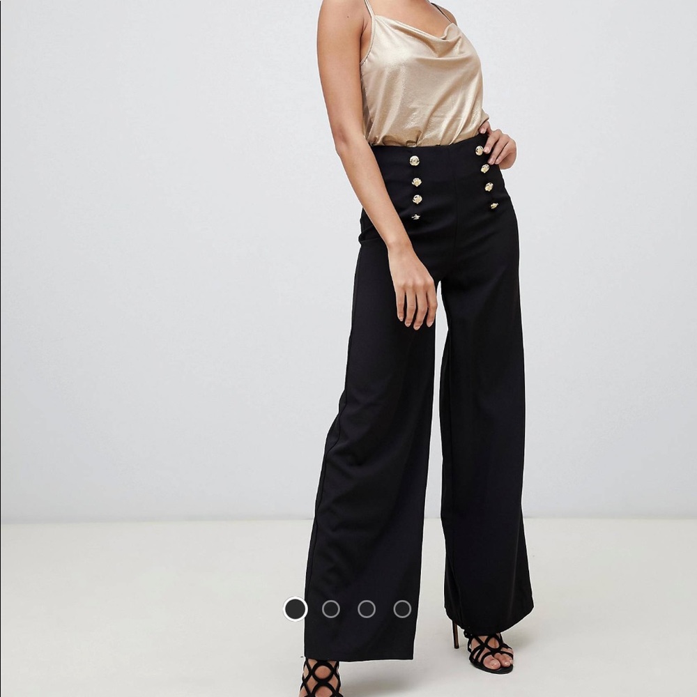 Flounce London wide leg tailored pants gold button detail Black SIZE US 4